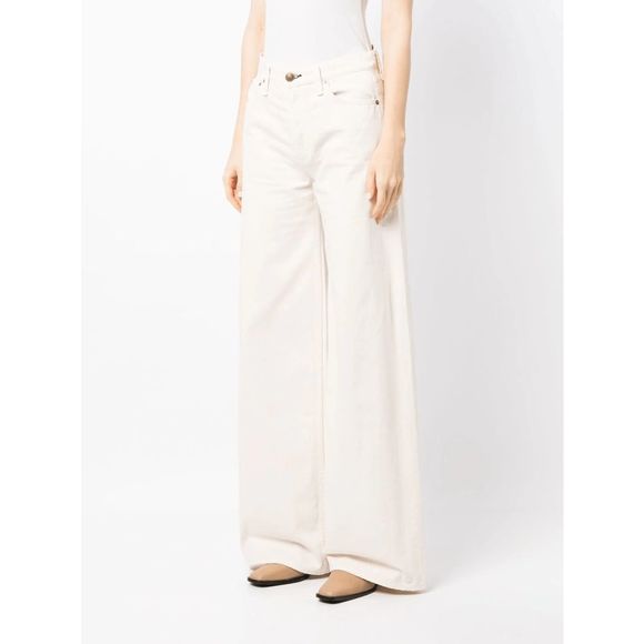 Rag & Bone Sofie Two-tone Frayed High-rise Wide-leg Jeans Ecru White Size 29 - Picture 4 of 13
